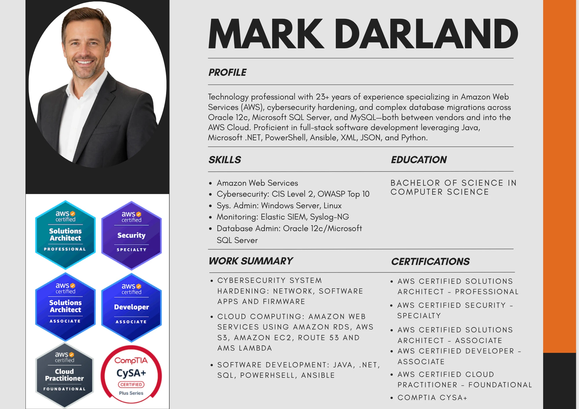 Mark Darland database administrator expert resume